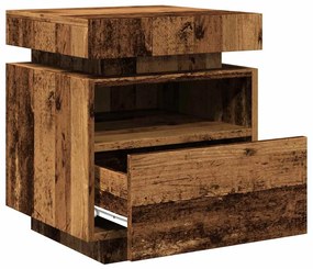 2 db antik fa színű éjjeliszekrény LED-fényekkel 40x39x48,5 cm