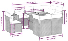 9 részes fekete polyrattan kerti ülőgarnitúra párnákkal