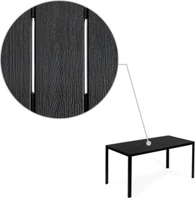 Kerti asztal, MultiGarden SAK-156, fekete, 156 x 78 cm, 6 személyes, magasság: 74 cm, fahatású műanyag asztallap, porszórt acél váz, teherbírás: 150 kg