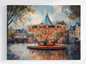 Poszter Város Piac Tér Körhinta Retro 100x75