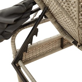 világosszürke polyrattan napozóágy tetővel és asztallal