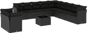 vidaXL 12 részes fekete polyrattan kerti ülőgarnitúra párnákkal