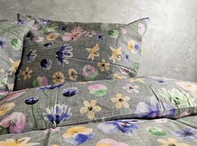 Ágynemű pamut Mezei Virágok szürke TiaHome - 1x Párna 90x70cm, 1x Paplan 140x200cm