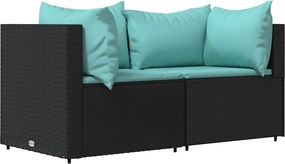 vidaXL 2 db fekete polyrattan kerti sarokkanapé párnákkal