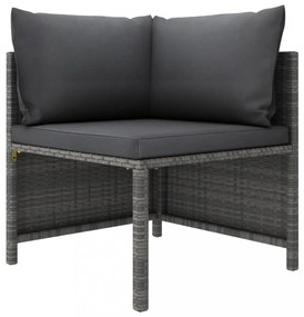 3 személyes szürke polyrattan kerti kanapé párnákkal
