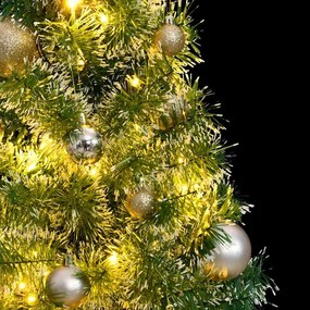 műkarácsonyfa 150 LED-del, gömbszettel és hópehellyel 120 cm