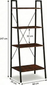 Könyvespolc TAYLOR 4 polc 147x60 cm, rusztikus barna