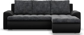 Tokio sarokkanapé, 2 ágyneműtartóval, fonott + műbőr, jobboldali, szürke - fekete