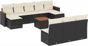 vidaXL 11 részes fekete polyrattan kerti ülőgarnitúra párnákkal