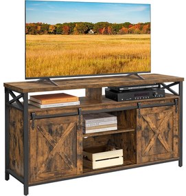Tv-állvány szekrény, fém keret, rusztikus barna és fekete