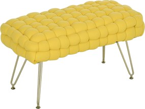 HOMCOM Kárpitozott Plüss Ágypad Melletti Pad Arany Lábbal és Párnázott Ülőrészel Bejáratokhoz - Sárga | Aosom