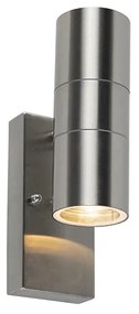 Kültéri fali lámpa acél 2 fényes IP44 alkonyérzékelővel - Duo