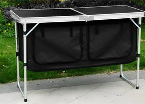 Összecsukható kempingasztal rendszerezővel, 120 cm, alumínium/MDF, KEPI TYP 3