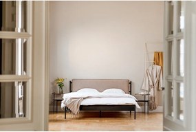 Fekete acél kárpitozott franciaágy ágyráccsal 180x200 cm Eton Basic – noo.ma