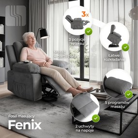Elektromosan Vezérelhető Masszázsfunkciós Relaxfotel Szürke Színben, Felállást Segítő Funkcióval. FENIX