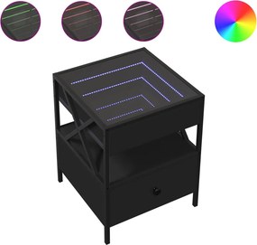 vidaXL fekete végtelen hatású LED-es éjjeliszekrény 40 x 40 x 51 cm