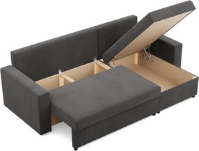 Zeus sarokkanapé, 2 ágyneműtartóval, egyenes kartámasz, szövet anyag, univerzális oldal, hab töltet, szürke