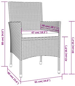 3részes szürke polyrattan kerti bisztrógarnitúra párnákkal