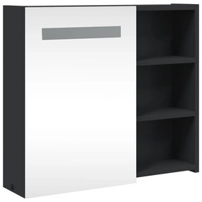 fekete tükrös fürdőszobaszekrény LED-del 60 x 13 x 52 cm