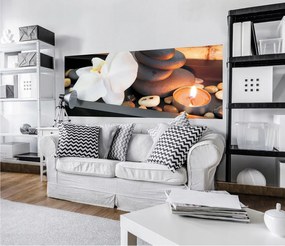 Fotótapéta Orchidea Kövek Bambusz Gyertya Kompozíció 250x104 +ragasztó