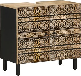 vidaXL fekete tömör mangófa fürdőszobai mosdószekrény 62 x 33 x 58 cm