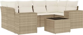 vidaXL 7 részes bézs polyrattan kerti ülőgarnitúra párnákkal
