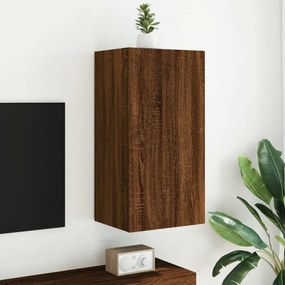 barna tölgyszínű fali TV-szekrény LED-del 40,5x35x80 cm