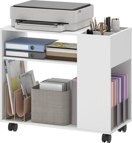 HOMCOM nyomtatóállvány osztható rendezővel, polcokkal és fékezőkerekekkel — kompakt irodai kocsi nyomtatóhoz, faxhoz és szkennerhez, 70 x 34 x 60 cm,