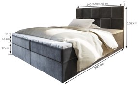 PIACO kárpitozott boxspring ágy, 140x200, kronos 03