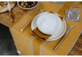 Len asztali futó 200x200 cm Amber Bronze Stripes – Linen Tales