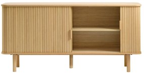 Natúr színű alacsony komód tolóajtóval, tölgyfa dekorral 76x160 cm Cavo – Unique Furniture
