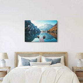 Kép - Csónakok a Braies-tónál (90x60 cm)