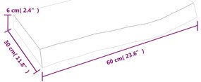 világosbarna kezelt tömör tölgyfa fali polc 60x30x(2-6) cm