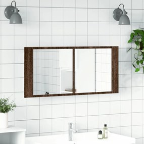 barna tölgyszínű LED-es tükrös fürdőszobaszekrény 100x12x45cm