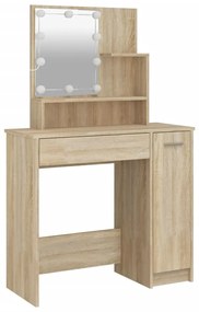 Sonoma-tölgyszínű fésülködőasztal LED-del 86,5 x 35 x 136 cm