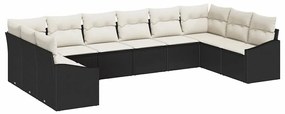 vidaXL Kerti Kanapé Szett tárolóval 10 pcs Fekete és Krém polirattan