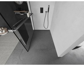 Mexen Kioto+, Walk-In zuhany paraván polccal és akasztóval 110 x 200 cm, 8 mm átlátszó üveg fekete mintás, grafit profil, 800-110-121-95-70