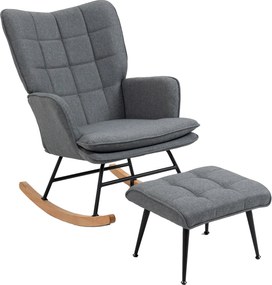 HOMCOM vászonhatású hintafotel puffal — kárpitozott hintaszék, 130 kg teherbírás, szürke | Aosom