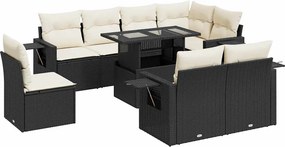 vidaXL 9 részes fekete polyrattan kerti ülőgarnitúra párnákkal
