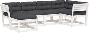 vidaXL 6 részes fehér tömör fenyőfa kerti ülőgarnitúra párnákkal