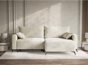 Krémszínű zsenília kinyitható-tárolóhelyes sarokkanapé (jobb oldali-heverő résszel) Leon – Maison de Rêve