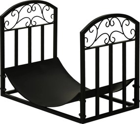 Outsunny Kandalló Tűzifatartó 60 kg Kapacitású Tűzifa állvány Fekete Fém 60.5 x 36 x 46.5 cm | Aosom