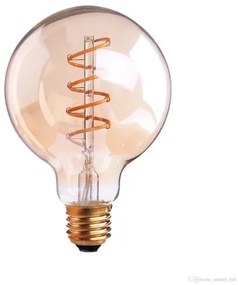 LED lámpa , égő , izzószálas hatás , filament , gömb , E27 foglalat , G125 , 6 Watt , meleg fehér , borostyán sárga