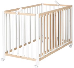 Fehér-natúr színű összecsukható gurulós babaágy 60x120 cm Fold up – Roba