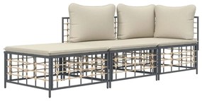 3 részes antracitszürke polyrattan kerti ülőgarnitúra párnákkal