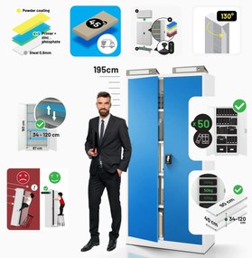 Fém iratszekrény JAN H, 900 x 1950 x 400 mm, szürke-kék