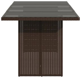 barna polyrattan üveglapos kerti asztal 190 x 80 x 74 cm