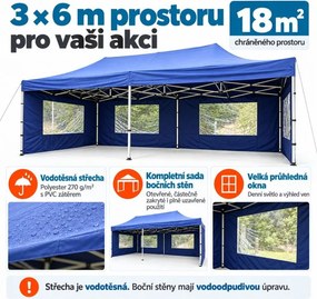 GARTHEN Kerti sátor összecsukható PROFI 3 x 6 m kék