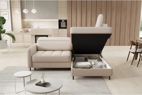 Bézs bársony kinyitható-tárolóhelyes sarokkanapé (jobb oldali-L alakú) Barea – ELTAP