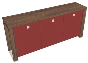 Verno+ alacsony szekrény 200 x 46 x 90 cm, üvegajtó, dió / piros